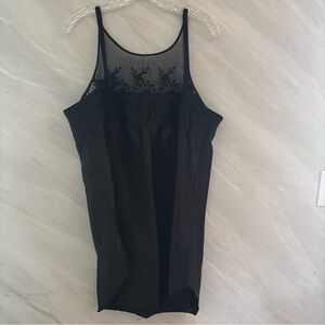 Dentelle Vintage 90s L Black Mesh & Lace Satin Black Chemise Nightgown